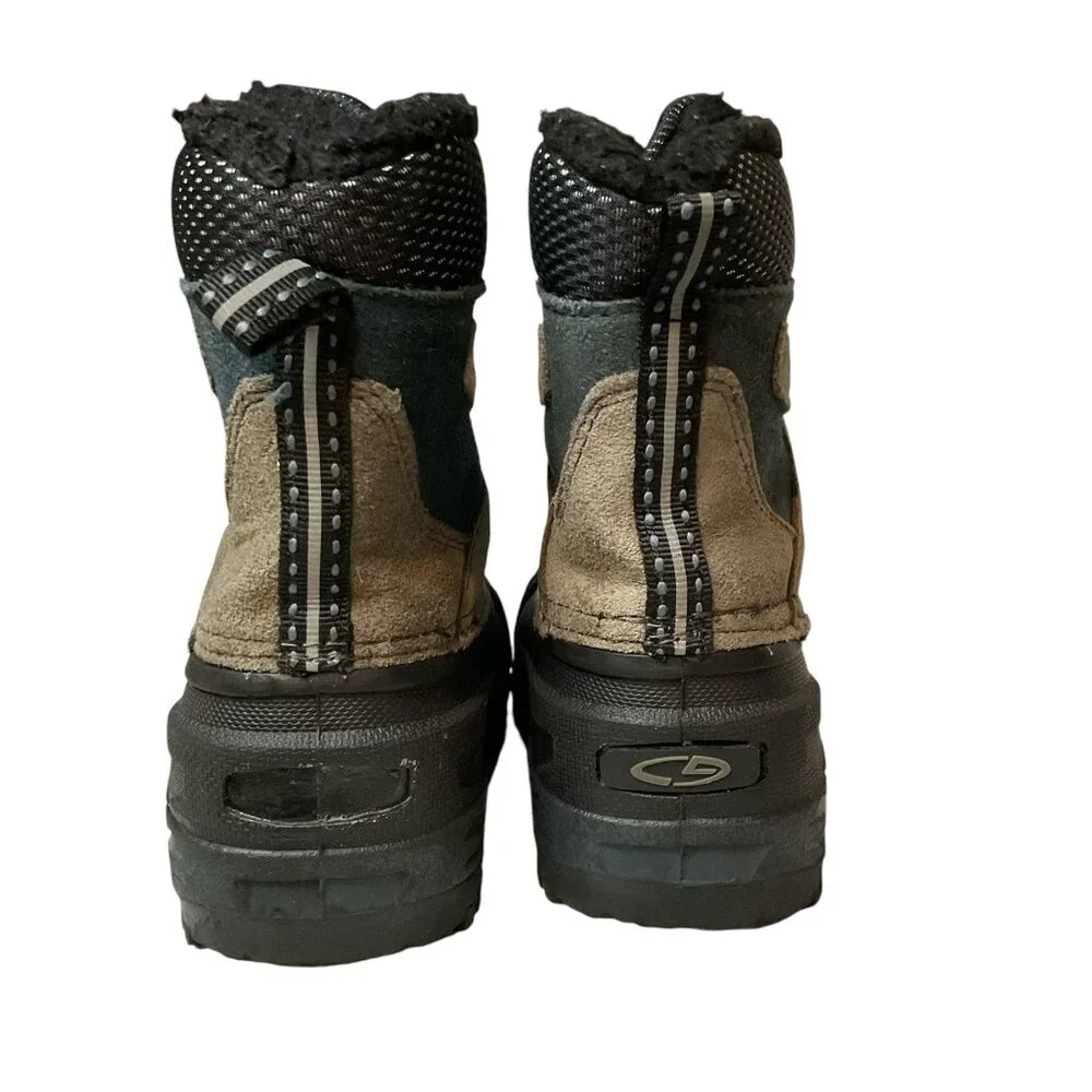 Thermolite winter snow boots childs kids Size 8 leather front zipper Green Boy’s